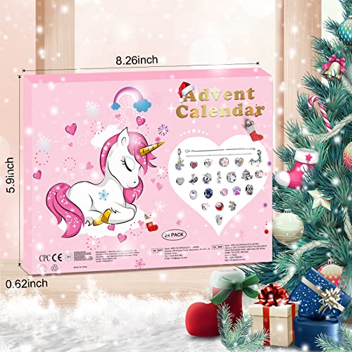 Unicorn Christmas Advent Calendar Kids 2023 Advent Calendars 24pcs Charm Bracelet Decoration Advent Calendar for Girls 24 Days Countdown Calender Christmas Gifts for Kids