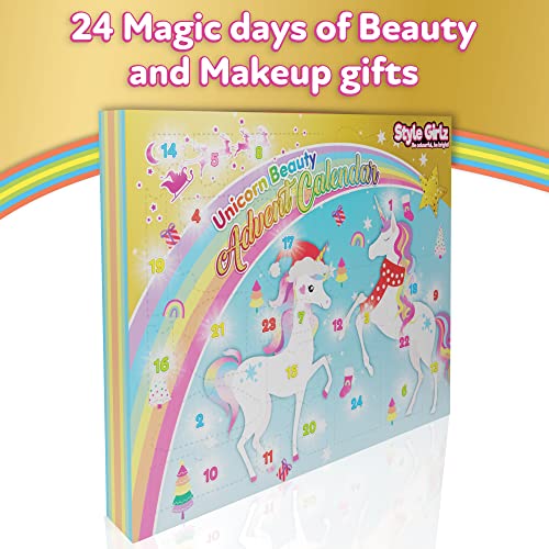 Style Girlz Advent Calendar For Girls 2022 - Includes Unicorn Makeup, Jewellery, Hair Accessories & Cosmetic Storage Bag - Girls Christmas Advent Calendars For Kids