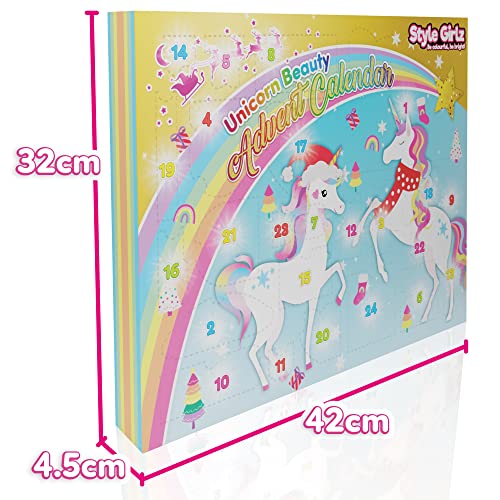 Style Girlz Advent Calendar For Girls 2022 - Includes Unicorn Makeup, Jewellery, Hair Accessories & Cosmetic Storage Bag - Girls Christmas Advent Calendars For Kids