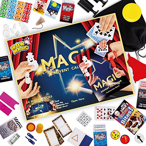 WOW Magic Advent Calendar 2022 - Includes 24 Kids Surprise Magic Tricks, Trick Storage Bag + Full Colour Instruction Guide Book - Childrens Christmas Advent Calendars For Boys or Girls