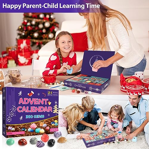 RAMXCION Gemstone Dig Kit, Crystals Advent Calendar 2023,Dig up 24 Real Gems,24 Days Natural Crystal Christmas Countdown Calendar Educational Science Kits Gift for Kids Rock Collection Xmas Boys Girls