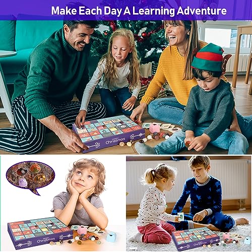RAMXCION Gemstone Dig Kit, Crystals Advent Calendar 2023,Dig up 24 Real Gems,24 Days Natural Crystal Christmas Countdown Calendar Educational Science Kits Gift for Kids Rock Collection Xmas Boys Girls
