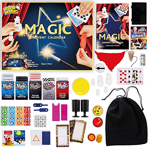 WOW Magic Advent Calendar 2022 - Includes 24 Kids Surprise Magic Tricks, Trick Storage Bag + Full Colour Instruction Guide Book - Childrens Christmas Advent Calendars For Boys or Girls