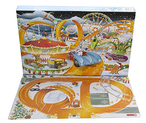 Hot Wheels Advent Calendar, 8 Hot Wheels Holiday-Themed Toy Cars Plus Assorted Accessories with Playmat, Gift & Toys for Kids 3 Years Old & Older, HCW15