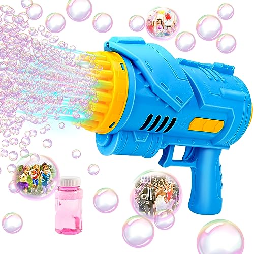 deAO Bubble Machine Gun, Blue Bubble Gun with Lights/Bubble Solution, 40 Holes Bubble Makers for Kids Adults, Summer Toy Gift for Outdoor Indoor Birthday Wedding Party
