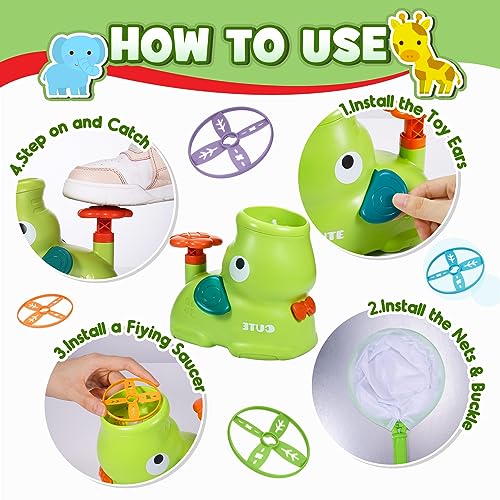 Veopoko Outdoor Toys for Kids Toys Age 3-8, Flying Disc Launcher Toy Garden Toys for 2 3 4 5 6 Year old Girls Boys Flying Saucer Toy Gifts for 3-10 Year Old Boy Girls Autism Toy Flying Toys