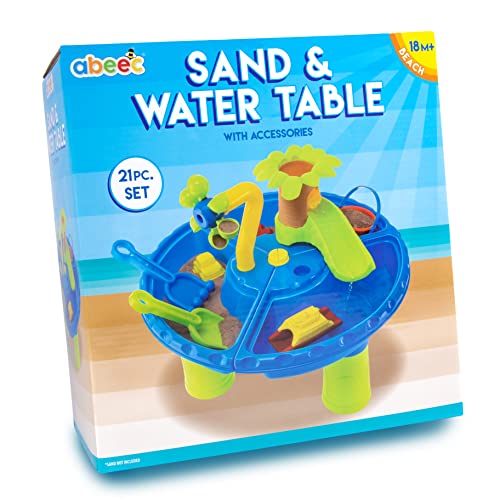 abeec Sand And Water Table - Water And Sand Play Table - Sand Toys - Kids Outdoor Play Equipment - Kids Outdoor Toys - Water Wheel, Sand Shapes, Plastic Boats & More Sand Pit Toys