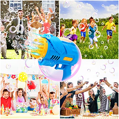 deAO Bubble Machine Gun, Blue Bubble Gun with Lights/Bubble Solution, 40 Holes Bubble Makers for Kids Adults, Summer Toy Gift for Outdoor Indoor Birthday Wedding Party