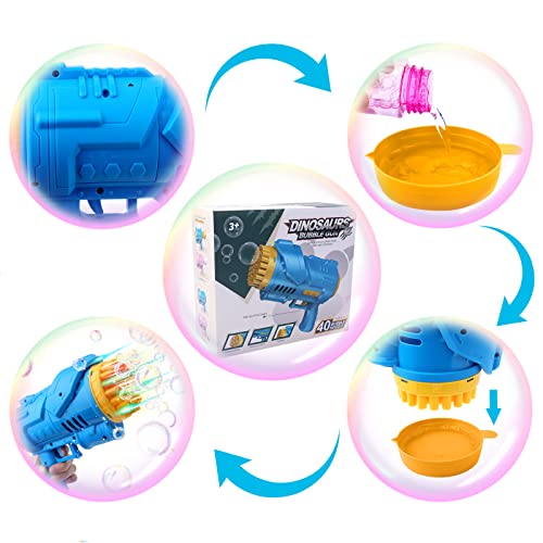 deAO Bubble Machine Gun, Blue Bubble Gun with Lights/Bubble Solution, 40 Holes Bubble Makers for Kids Adults, Summer Toy Gift for Outdoor Indoor Birthday Wedding Party