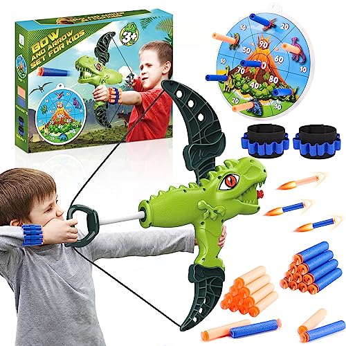 Toyzey Bow and Arrow Set Kids,Outdoor Toys for 3 4 5 6 7 8 Year Olds Boys Garden Toys for Kids Boys Toys Age 3-12 Archery Set for Kids Gifts for 3-12 for Year Olds Boys Dinosaur Toys for Boys Gifts