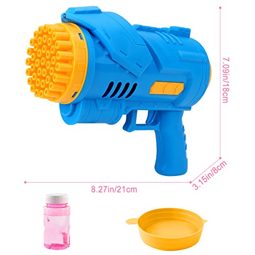 deAO Bubble Machine Gun, Blue Bubble Gun with Lights/Bubble Solution, 40 Holes Bubble Makers for Kids Adults, Summer Toy Gift for Outdoor Indoor Birthday Wedding Party