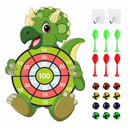 Kizmyee Kids Dart Board Set, 69cm Dinosaur Toy for Kids Dartboard with 12 Sticky Balls and 6 Darts, Indoor and Outdoor Foldable Dartboard Throwing Game Sets for Kids 3 Years and Up