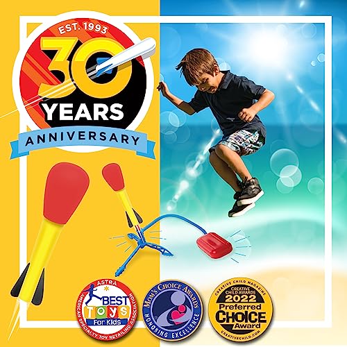 Stomp Rocket Original Dueling Rocket Launcher for Kids - Soars 200 Ft - 4 Rockets and Multi-Player Adjustable Launcher Stand - Fun Outdoor Toy and Gift - Boys or Girls Age 5+ Years Old