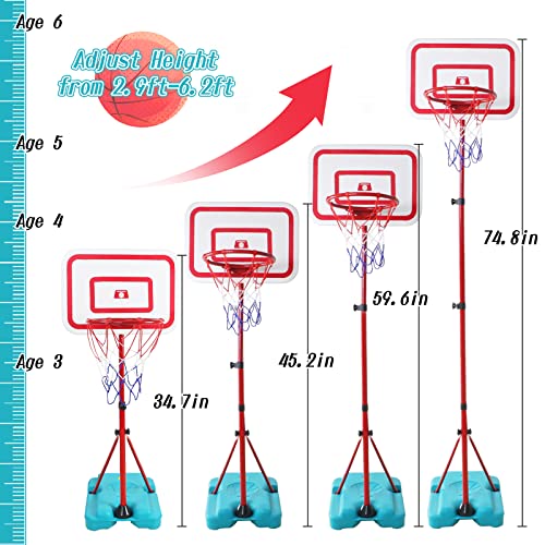 TONZE Kids Basketball Hoop and Stand Height Adjustable,Net and Ball Outdoor Indoor Mini Basketball Hoop Sport Play Set Toys for 4 5 6 7 Year Old Boys Girls(88cm/138cm/190cm)