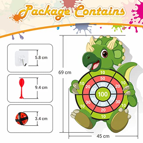 Kizmyee Kids Dart Board Set, 69cm Dinosaur Toy for Kids Dartboard with 12 Sticky Balls and 6 Darts, Indoor and Outdoor Foldable Dartboard Throwing Game Sets for Kids 3 Years and Up