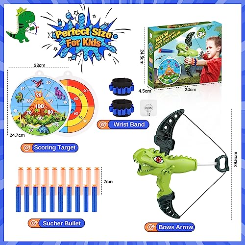 Toyzey Bow and Arrow Set Kids,Outdoor Toys for 3 4 5 6 7 8 Year Olds Boys Garden Toys for Kids Boys Toys Age 3-12 Archery Set for Kids Gifts for 3-12 for Year Olds Boys Dinosaur Toys for Boys Gifts