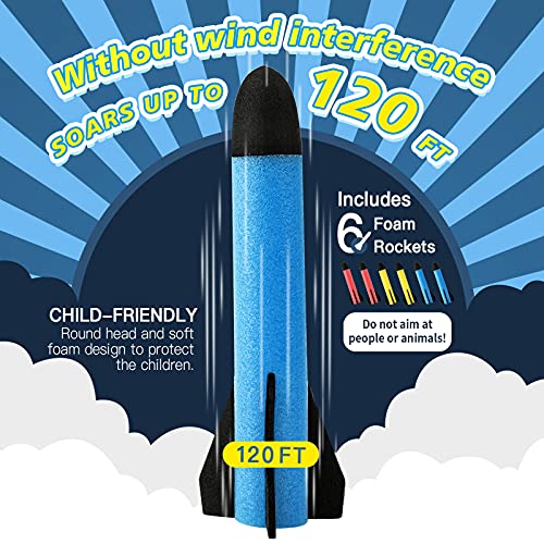 REFUN Toy Rocket Launcher for Kids with 6 Foam Rockets and Toy Air Rocket Launcher, STEM Gift for Boys and Girls Ages 3 Years and Up, Christmas Xmas Easter Egg Gifts Fun Outdoor/Indoor Toy for Kids