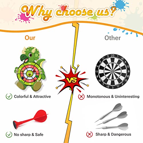 Kizmyee Kids Dart Board Set, 69cm Dinosaur Toy for Kids Dartboard with 12 Sticky Balls and 6 Darts, Indoor and Outdoor Foldable Dartboard Throwing Game Sets for Kids 3 Years and Up