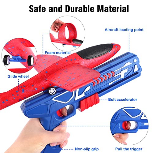 Airplane Launcher Toy, Foam Throwing Glider Plane with Catapult Gun, Indoor Outdoor Shooting Game for Kids Boys Girls Age 3-12,Flying Gadget Children Xmas Birthday Gift & Present Stocking Filler