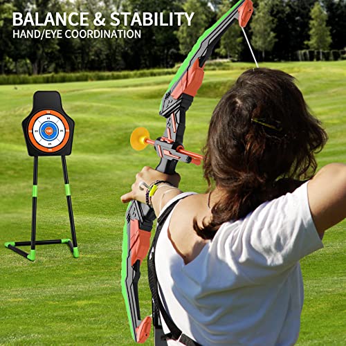 TEMI Bow and Arrow Set for Kids with LED Lights-Archery Set with 10 Suction Cup Arrows, Quivers & Standing Target, Outdoor Toys for Kids Boys & Girls Ages 3-12 Years Old