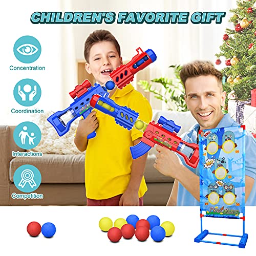 Shooting Game Toy for Age 6, 7, 8, 9, 10+ Years Old Boys and Girls, Popper Air Toy Guns with Moving Shooting Target & 36 Foam Balls, Outdoor Garden Toys Gifts - Compatible with Nerf Toy Guns
