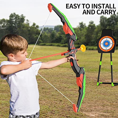 TEMI Bow and Arrow Set for Kids with LED Lights-Archery Set with 10 Suction Cup Arrows, Quivers & Standing Target, Outdoor Toys for Kids Boys & Girls Ages 3-12 Years Old