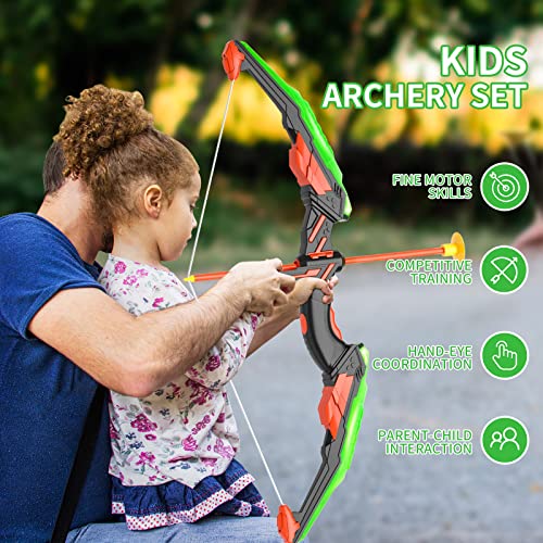 TEMI Bow and Arrow Set for Kids with LED Lights-Archery Set with 10 Suction Cup Arrows, Quivers & Standing Target, Outdoor Toys for Kids Boys & Girls Ages 3-12 Years Old
