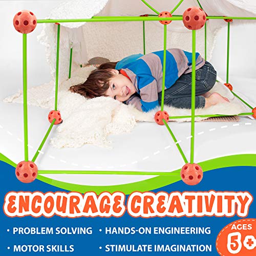 Kids Fort Building Kit - 130 Piece, Construction Toys for 5+ Years Old Boys & Girls, Den Building Kit DIY Play Tent Indoor & Outdoor, STEM Building Toys - Fort, Play House, Secret Base