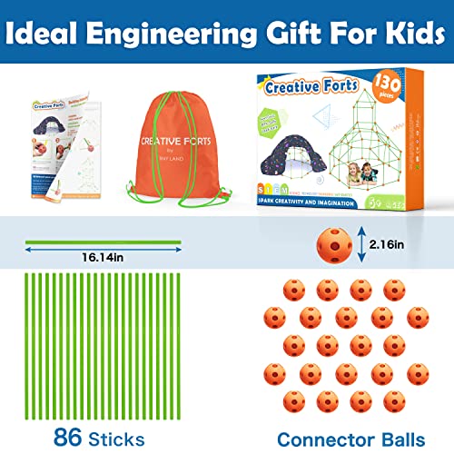 Kids Fort Building Kit - 130 Piece, Construction Toys for 5+ Years Old Boys & Girls, Den Building Kit DIY Play Tent Indoor & Outdoor, STEM Building Toys - Fort, Play House, Secret Base