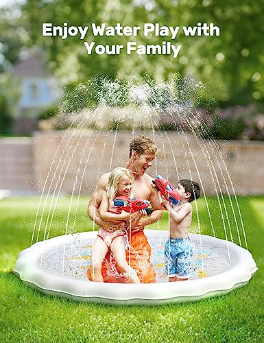 QPAU Kids Splash Play Mat Outdoor Water Toys Splash Pad Sprinkler White
