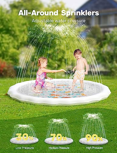 QPAU Kids Splash Play Mat Outdoor Water Toys Splash Pad Sprinkler White