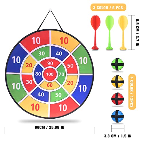 26" Large Dart Board Game Set for Kids with 12 Sticky Balls, Dinosaur Toys Double-sided Foldable Indoor Outdoor Fun Party Play Games Toys Gifts for Boys Girls Kids (Dinosaur Dartboards)