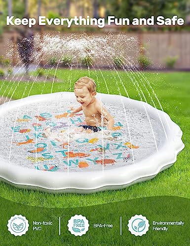 QPAU Kids Splash Play Mat Outdoor Water Toys Splash Pad Sprinkler White