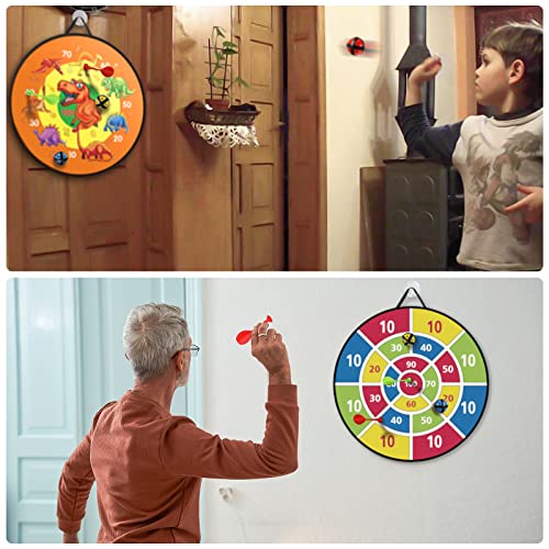 26 Inches Kids Dart Board Set,Montessori Toy Dinosaur Theme Double Sided with 12 Sticky Balls,Indoor Outdoor Party Games Toys Gifts for 3 4 5 6 7 8 9 10 11 12 Year Old Boy Girl and Adult