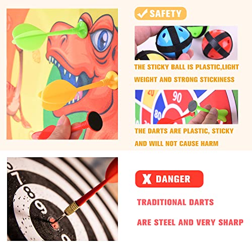 26" Large Dart Board Game Set for Kids with 12 Sticky Balls, Dinosaur Toys Double-sided Foldable Indoor Outdoor Fun Party Play Games Toys Gifts for Boys Girls Kids (Dinosaur Dartboards)