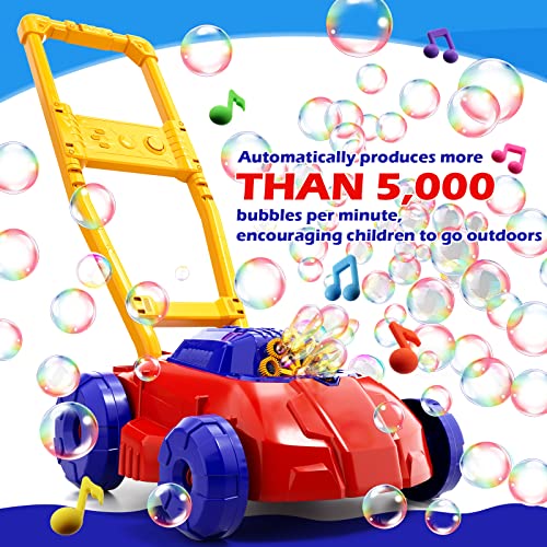 Doloowee Red and Blue Bubble Lawn Mower for Toddlers, Bubble Makers for Kids, Summer Outdoor Backyard Gardening Toys, Birthday Gifts for Preschool Boys Girls