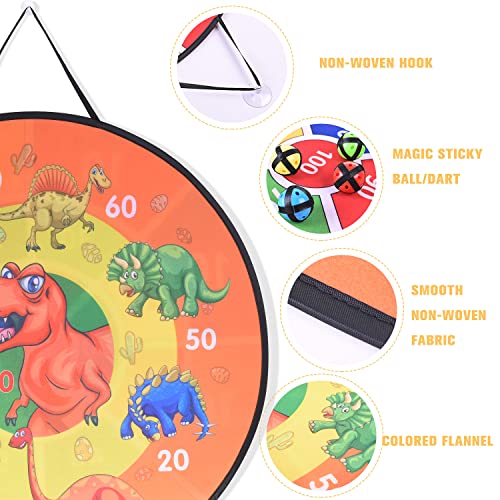 26" Large Dart Board Game Set for Kids with 12 Sticky Balls, Dinosaur Toys Double-sided Foldable Indoor Outdoor Fun Party Play Games Toys Gifts for Boys Girls Kids (Dinosaur Dartboards)