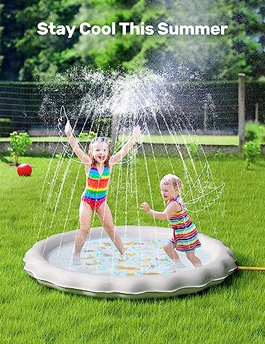 QPAU Kids Splash Play Mat Outdoor Water Toys Splash Pad Sprinkler White