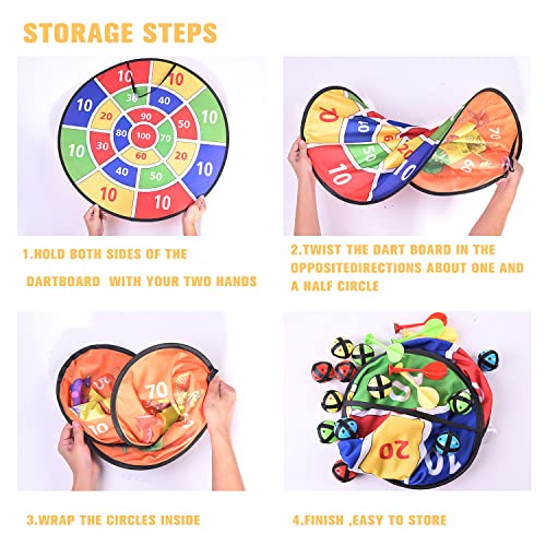 26" Large Dart Board Game Set for Kids with 12 Sticky Balls, Dinosaur Toys Double-sided Foldable Indoor Outdoor Fun Party Play Games Toys Gifts for Boys Girls Kids (Dinosaur Dartboards)