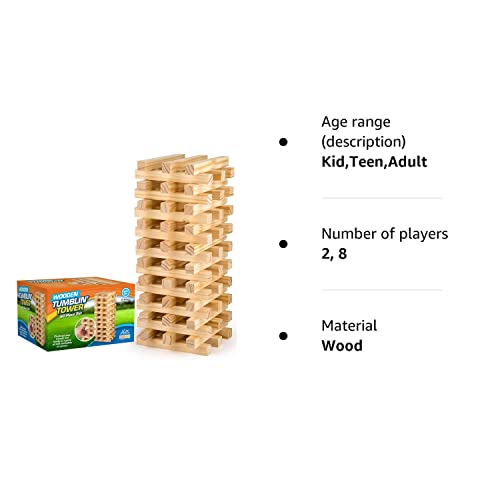 Hello Summer Vivo Technologies Giant Jumbo Tumbling Tower Wooden Blocks Indoor Outdoor Family Tumble Tower Christmas Game, (HS010)