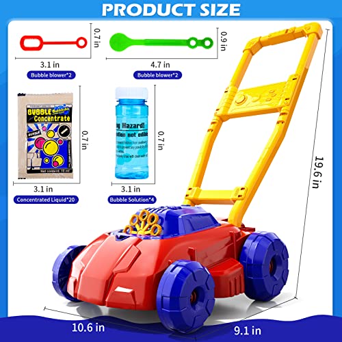 Doloowee Red and Blue Bubble Lawn Mower for Toddlers, Bubble Makers for Kids, Summer Outdoor Backyard Gardening Toys, Birthday Gifts for Preschool Boys Girls