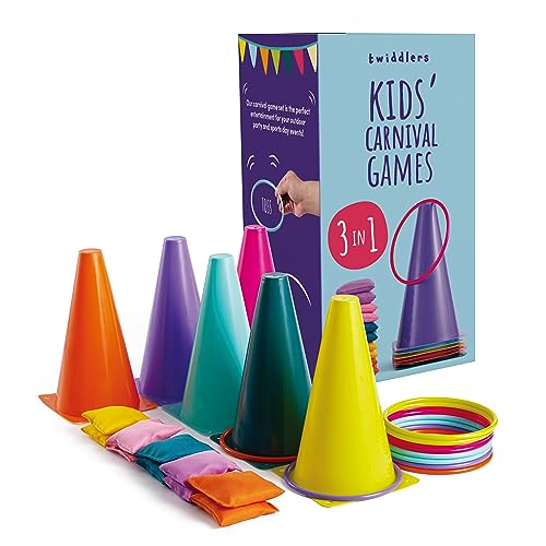 THE TWIDDLERS - 3 in 1 Ring Toss Party Game for Kids Play - Colourful Hoops and Cones, Bean Bag Throwing Toy for Children Carnival Birthday Outdoor Fun Activity
