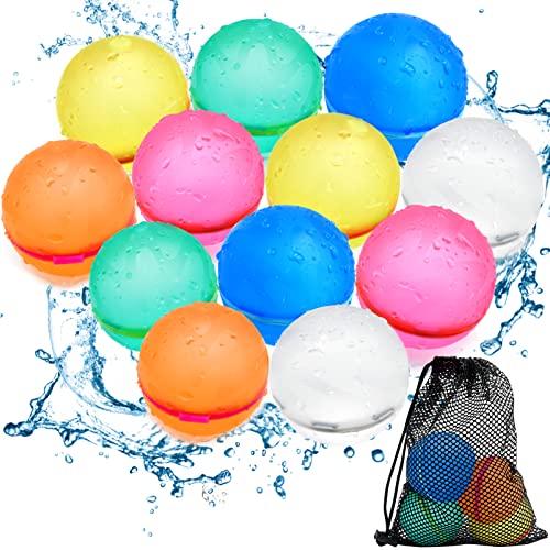 Reusable Water Bomb Balloons, Latex-Free Silicone Water Splash Ball, Quick Self-Sealing Water Bomb for Kids Adults Outdoor Activities Water Games Toy Outside Summer Fun Party Supplies 12 Pack