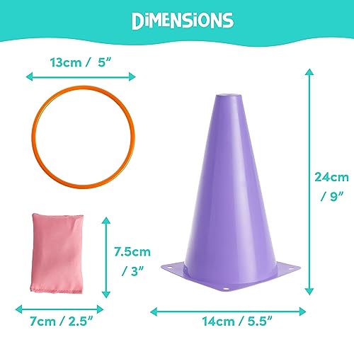 THE TWIDDLERS - 3 in 1 Ring Toss Party Game for Kids Play - Colourful Hoops and Cones, Bean Bag Throwing Toy for Children Carnival Birthday Outdoor Fun Activity