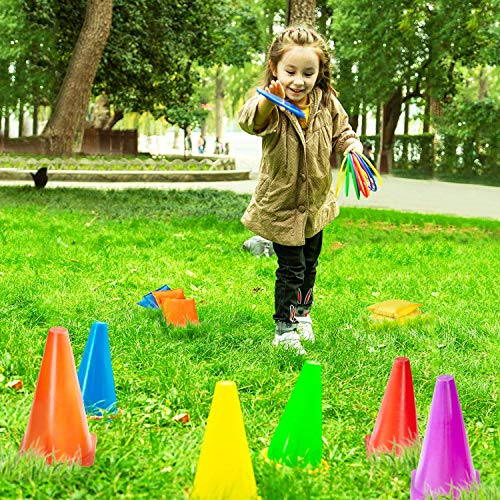 Paochocky 30 Pcs 3 in 1 Funny Activity Game Set - Six colors Throwing Ring toss and Bean Bags to Soft Cones Family Games, Indoor Outdoor Activity Birthday Party Supplies with Wonderful Gift Box