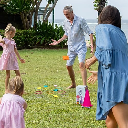 THE TWIDDLERS - 3 in 1 Ring Toss Party Game for Kids Play - Colourful Hoops and Cones, Bean Bag Throwing Toy for Children Carnival Birthday Outdoor Fun Activity
