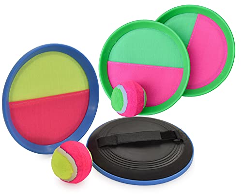 D.A.Y. Republic Toss and Catch Ball Set with Two Hook & Loop Paddle Discs and Tennis Ball, Fun Outdoors Garden & Beach Toy Game for the Whole Family (Beach Catch Game)
