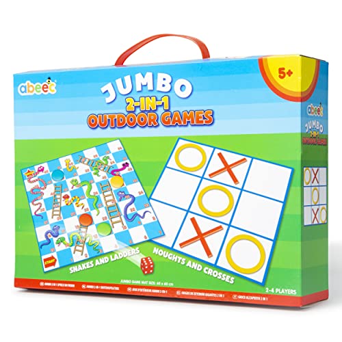 abeec Jumbo 2-In-1 Outdoor Games – Giant Board Games - Garden Games For Kids - Kids Garden Games Includes Snakes & Ladders and Noughts & Crosses Boards