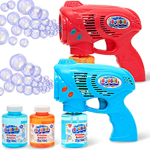 JOYIN 2 Bubble Guns with 2 Bottles Bubble Refill Solution for Kids, Bubble Blower for Bubble Blaster Party Favors, Summer Toy, Outdoors Activity, Easter, Birthday Gift