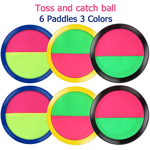 ANECO Toss and Catch Balls Game Paddle Catch Ball Set Sport Game with Storage Bag, 6 Paddles(3 Colors) and 6 Balls(Hard Ball and Soft Ball)